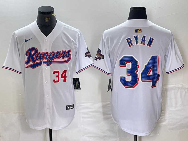 Men%27s Texas Rangers #34 Nolan Ryan Number White 2024 Gold Collection Limited Cool Base Jersey->texas rangers->MLB Jersey